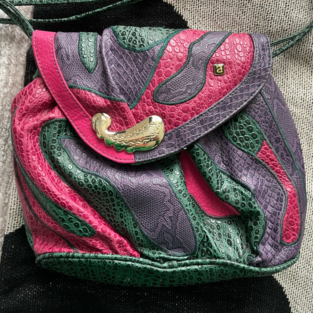 Vintage Alentino NAS crossbody saddlebag faux reptile skin with patchwork design